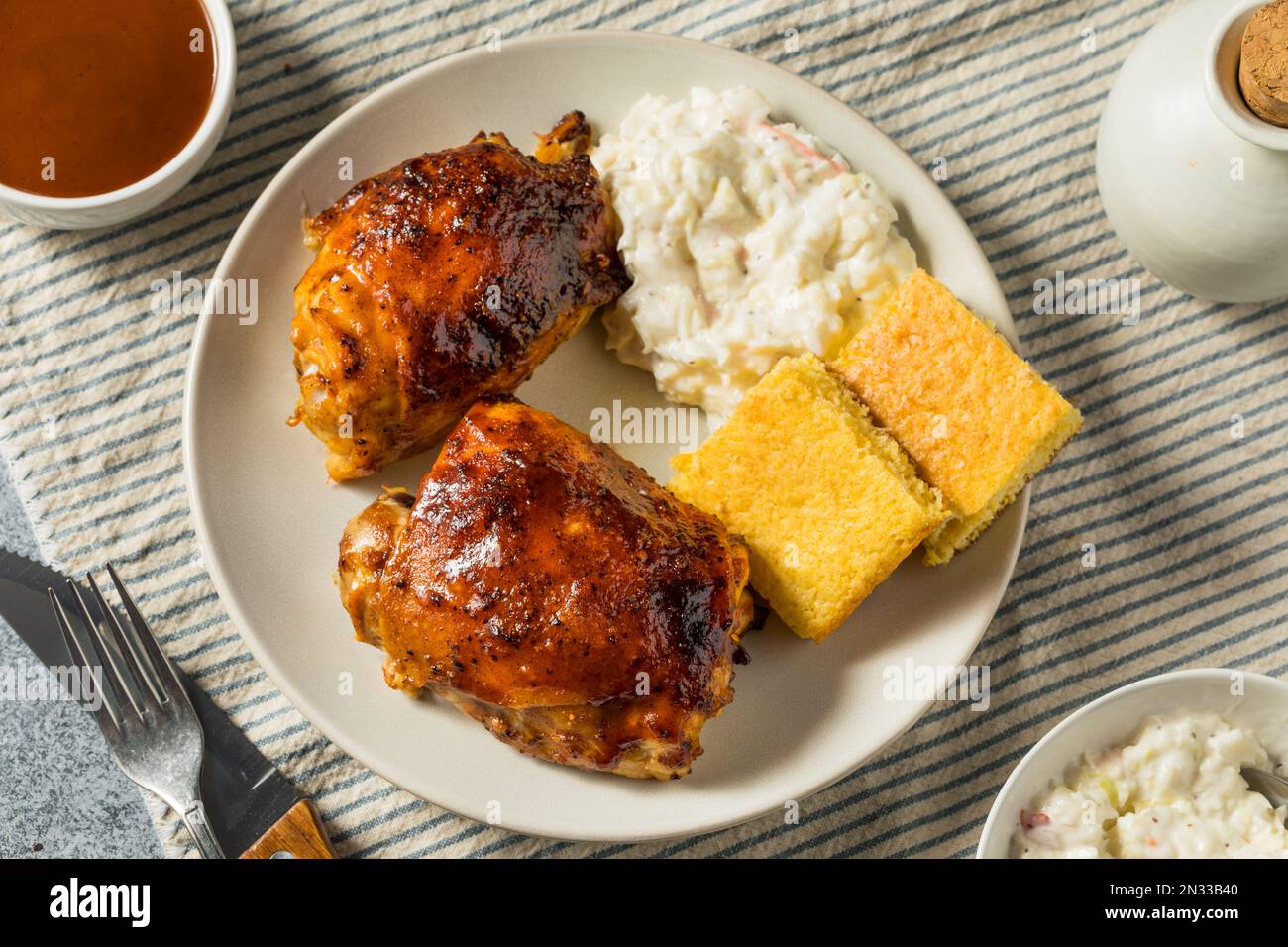 Homemade Healthy BBQ Chicken Thighs with Barbecue Sauce Stock Photo Alamy