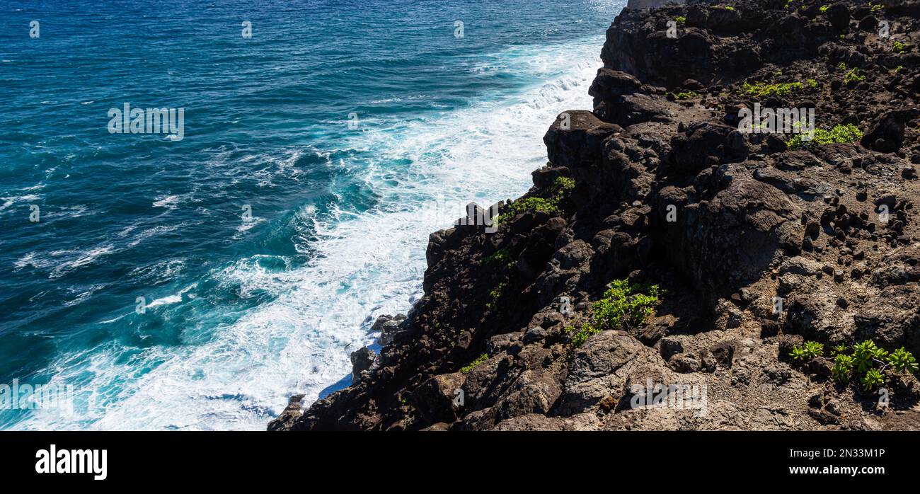 High Sea Cliffs Overlooking The Pacific Coast on The Ohai Trail  Maui, Hawaii, USA Stock Photo