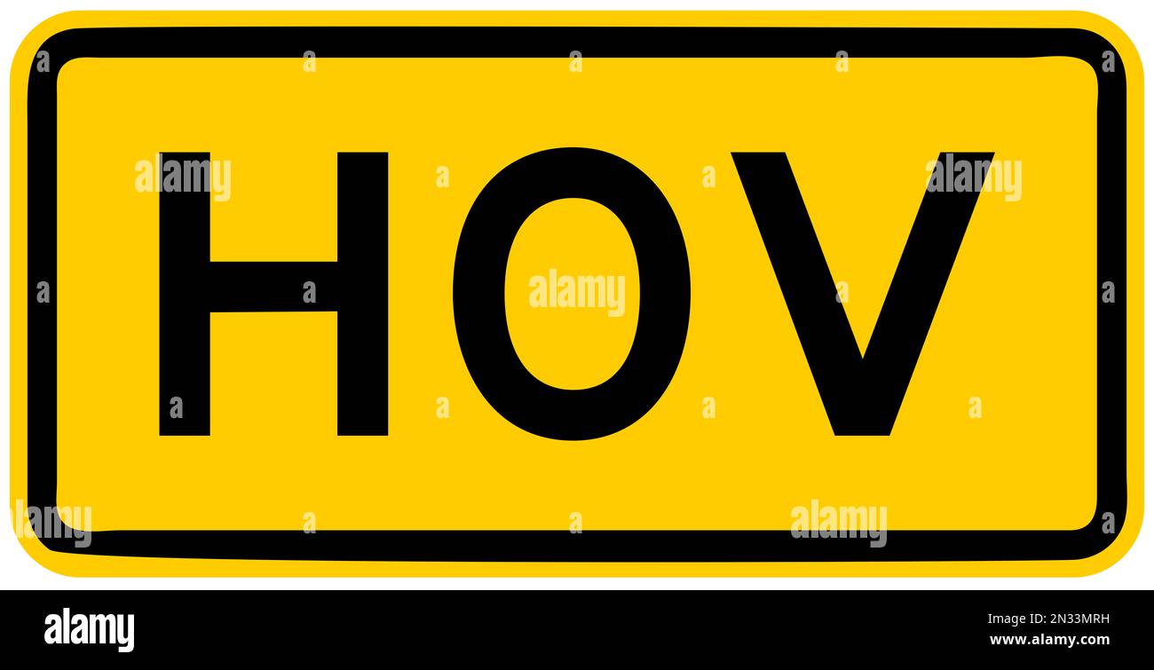 High occupancy vehicle lane warning sign Stock Photo