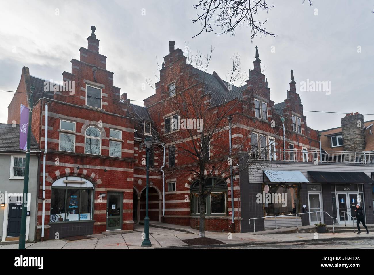 Old gothic building from red bricks. Germantown, Philadelphia, PA, USA Stock Photo