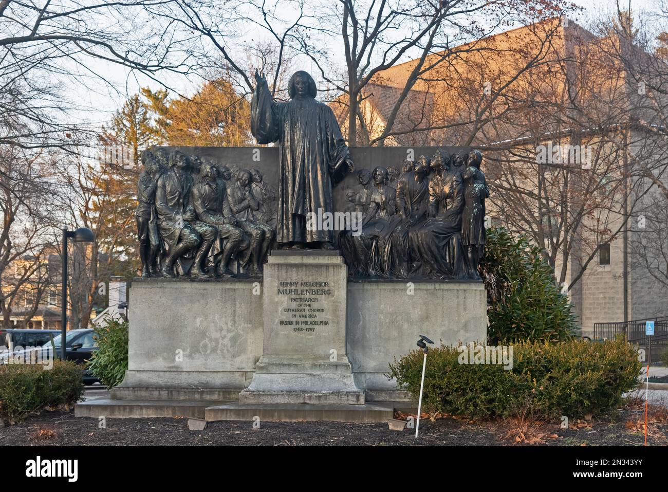 Memorial to Henry Muhlenberg patriarch of Lutheran church of America, Germantown, Philadelphia, PA, USA Stock Photo
