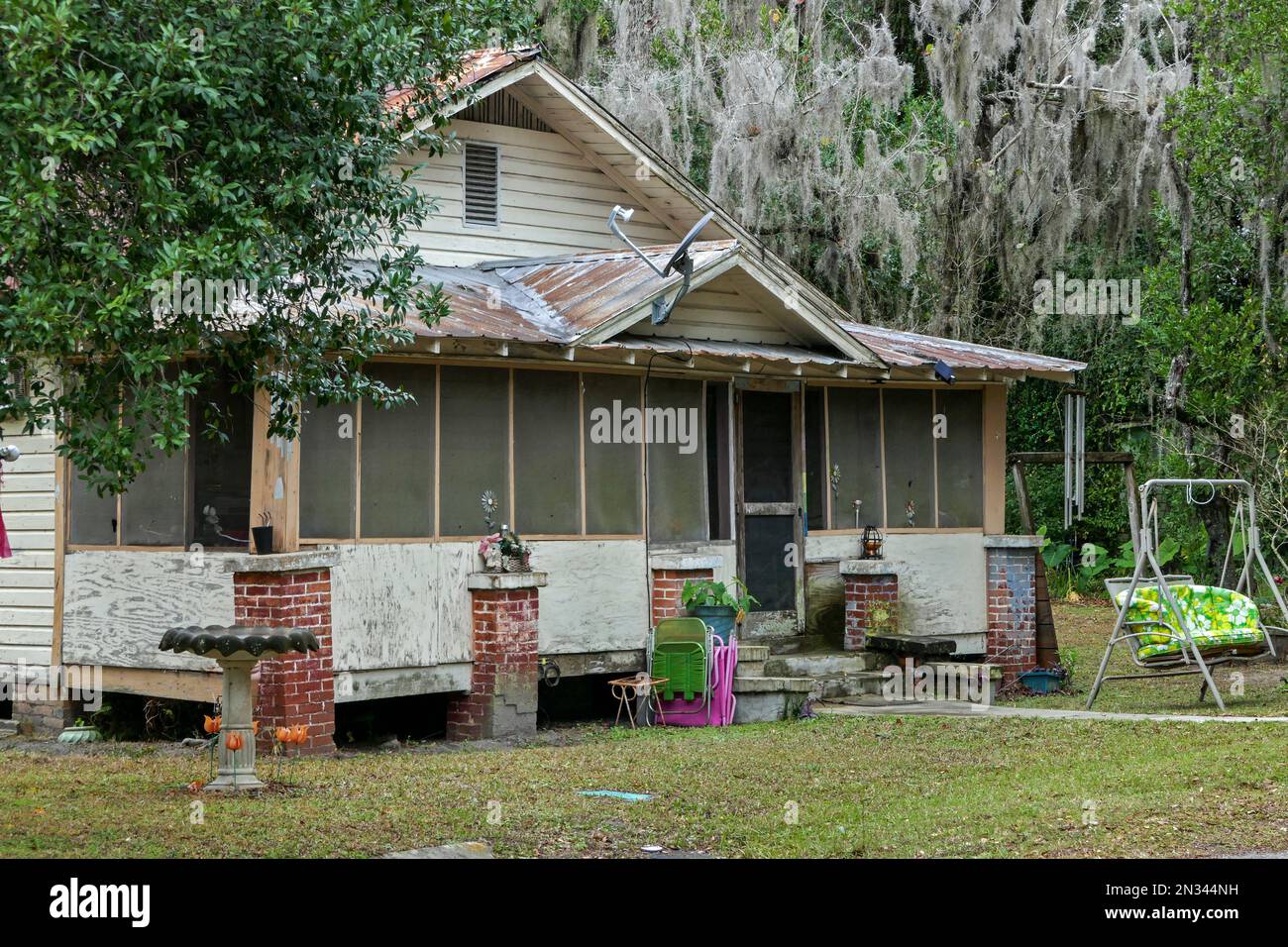 An old Florida Cracker house in a small North Florida town. Stock Photo