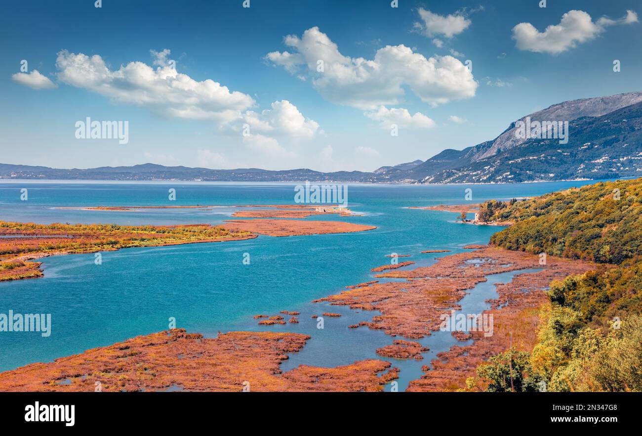 Aerial spring view of Butrint National Park with Ali Pasha Castle of ...