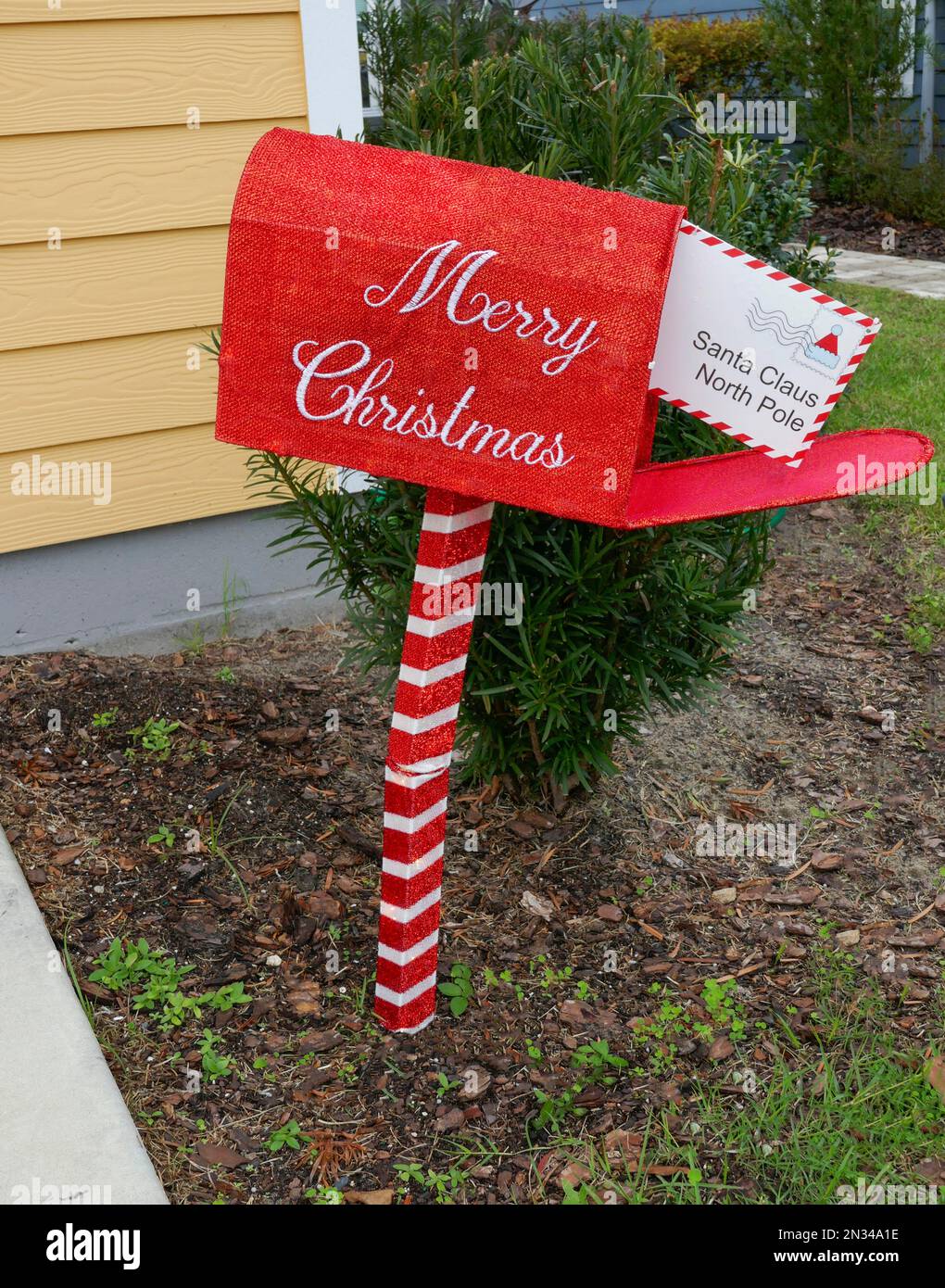 Mailbox to Santa Clasue  Christmas decoration in front yard of home in North Central Florida. Stock Photo