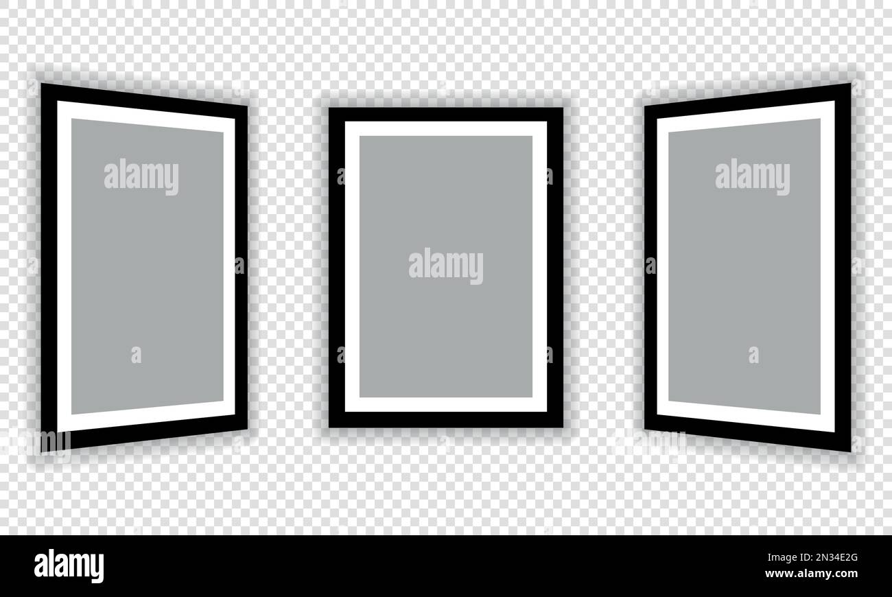 Photo frames, realistic mockup of square black and white frames, vector