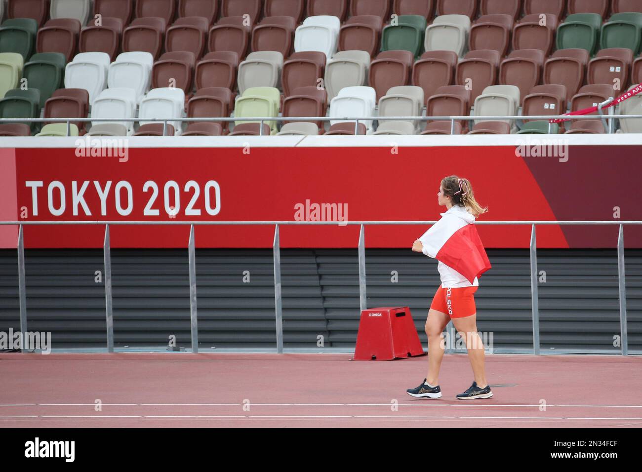 AUG 06, 2021 - Tokyo, Japan: Maria ANDREJCZYK of Poland wins the Silver Medal in the Athletics Women's Javelin Throw Final at the Tokyo 2020 Olympic G Stock Photo