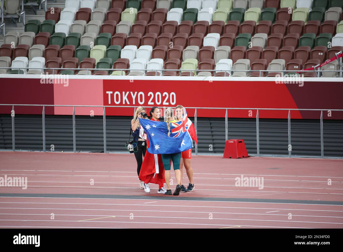 AUG 06, 2021 - Tokyo, Japan: LIU Shiying of China, Maria ANDREJCZYK of Poland and Kelsee-Lee BARBER of Australia win the gold, silver and bronze medal Stock Photo