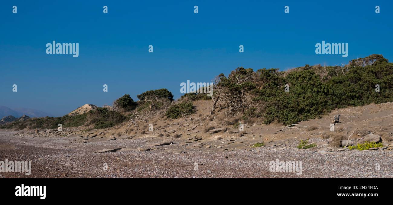 Landscape of an east shore of Rhodes Island in Greece Stock Photo