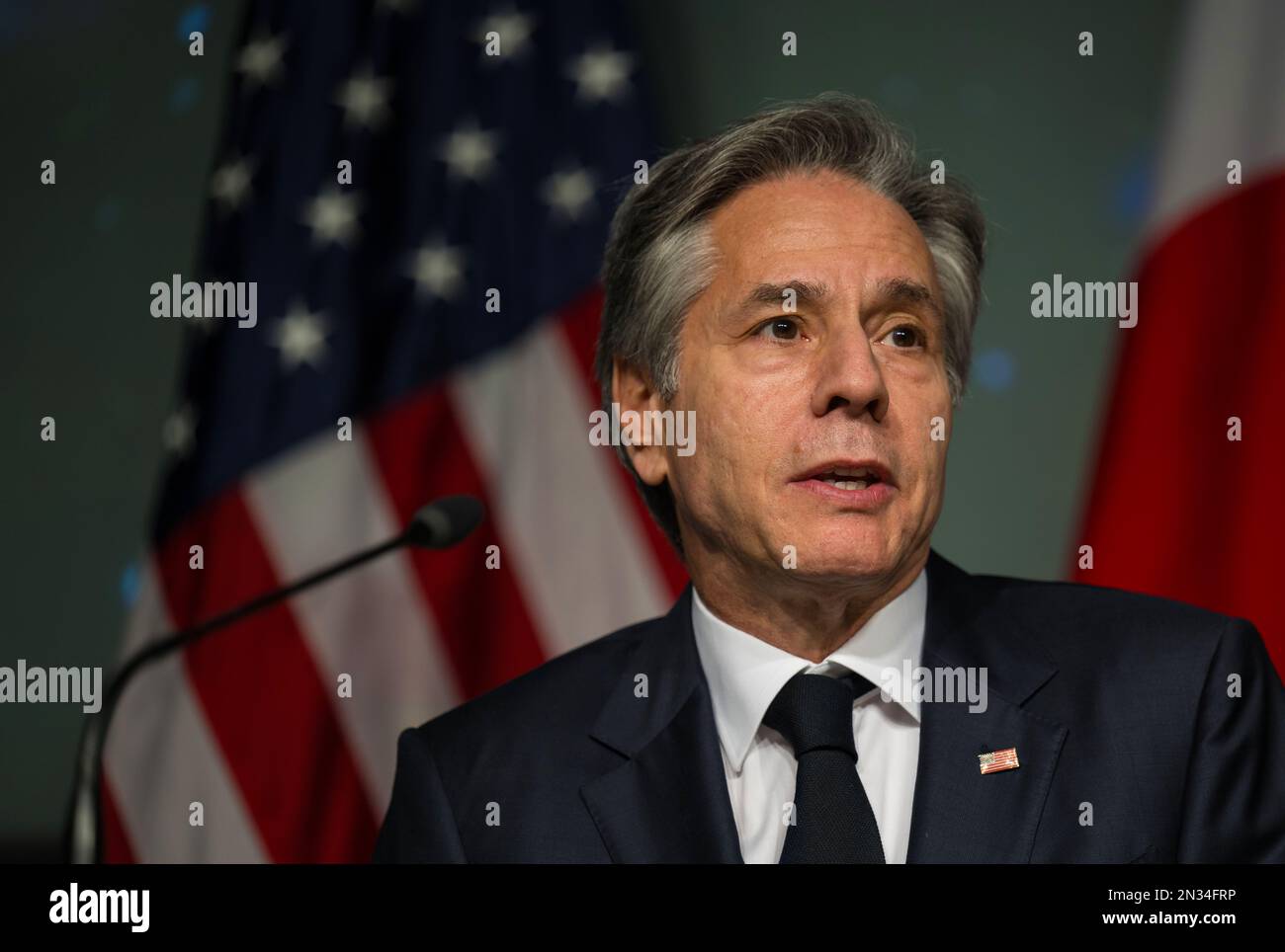 WASHINGTON DC, USA - 13 January 2023 - US Secretary of State, Antony Blinken delivers remarks before he and Japan’s Minister for Foreign Affairs, Haya Stock Photo