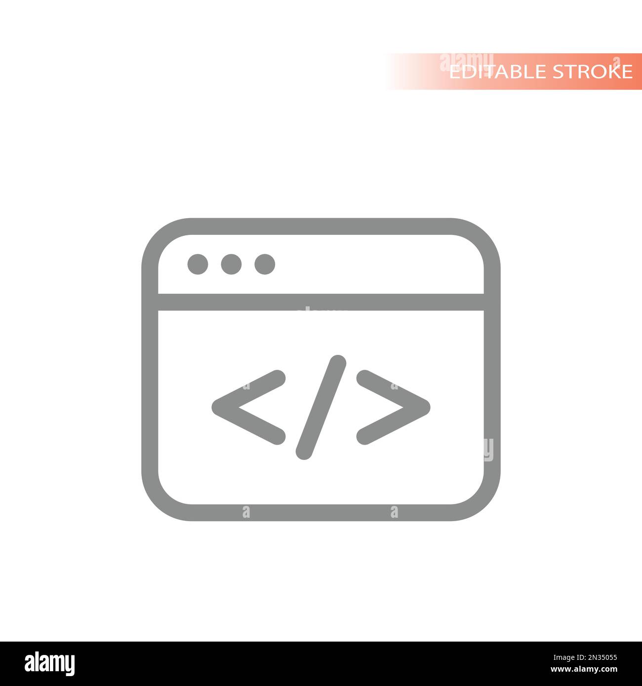 Web site window with code line vector icon. Internet page and coding outline symbol. Stock Vector