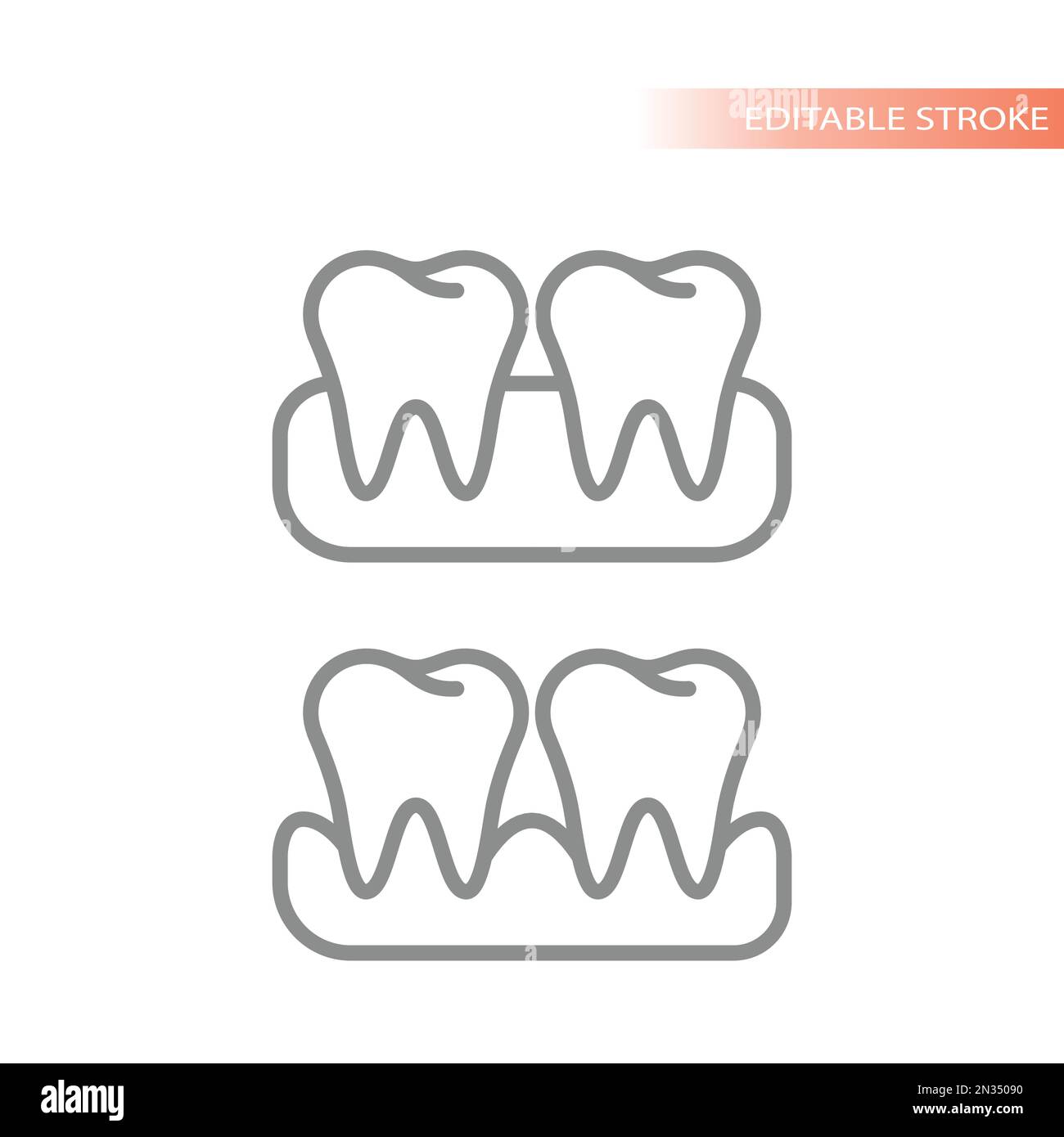 Teeth and gum, healthy and with disease line vector icon. Periodontal gums outline symbol. Stock Vector