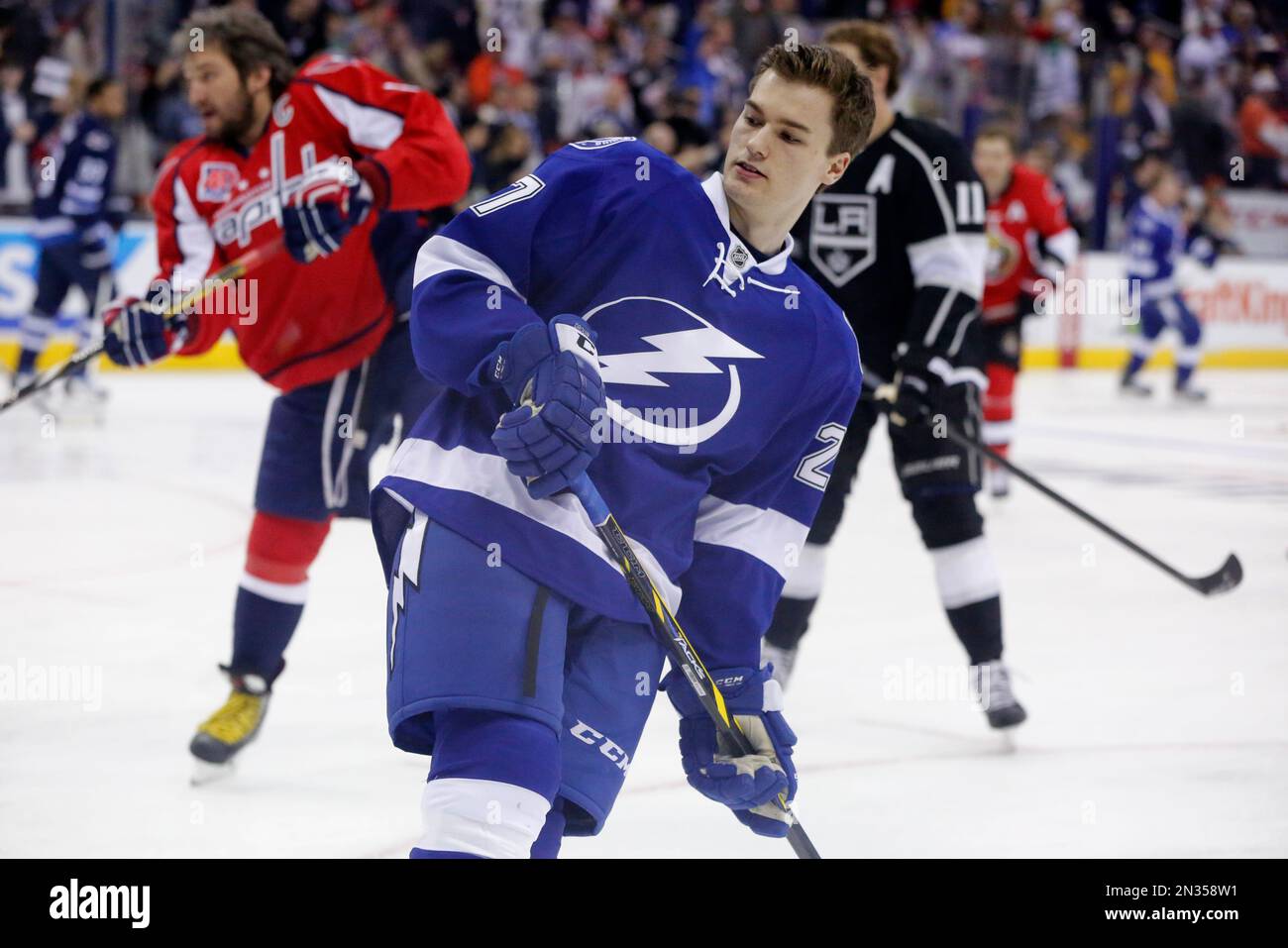 Tampa Bay Lightning's Jonathan Drouin warms up before the NHL AllStar hockey skills competition
