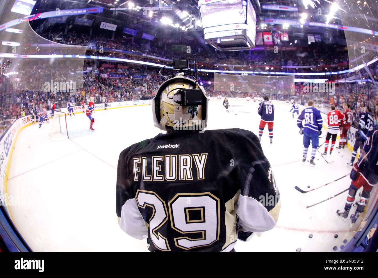 Pittsburgh Penguins goalie MarcAndre Fleury wears a camera on his