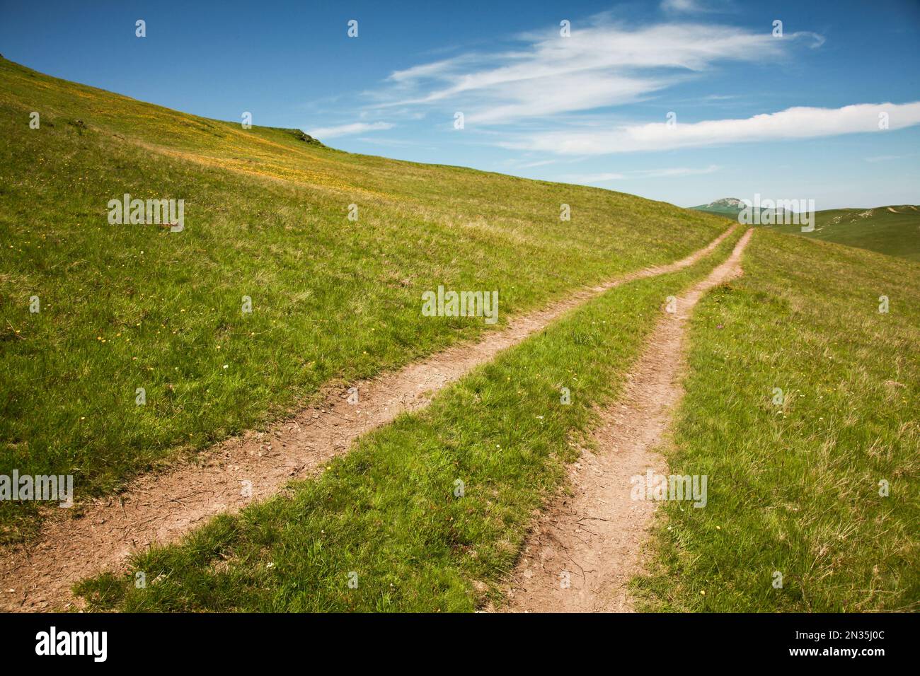 Vehicle tracks on top of a mountain Stock Photo