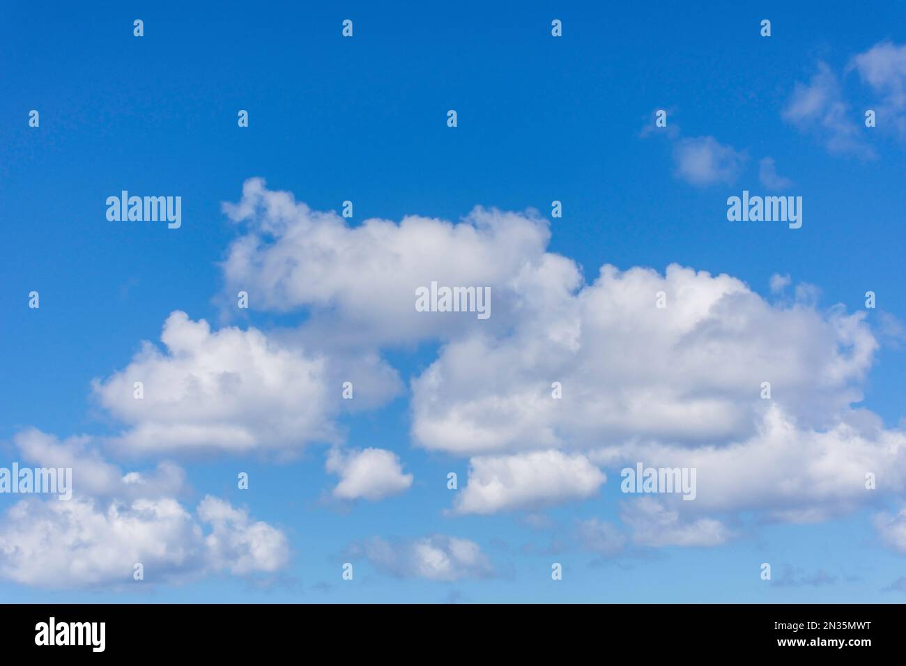 White cumulus clouds against blue sky, Carlisle Bay, Bridgetown, St Michael Parish, Barbados, Lesser Antilles, Caribbean Stock Photo