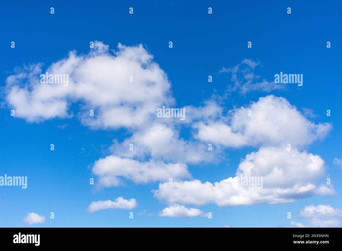 White cumulus clouds against blue sky, Carlisle Bay, Bridgetown, St Michael Parish, Barbados, Lesser Antilles, Caribbean Stock Photo