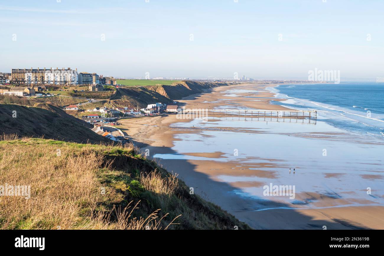 Coastal view looking north from the Cleveland Way towards Saltburn, North Yorkshire, England, UK Stock Photo
