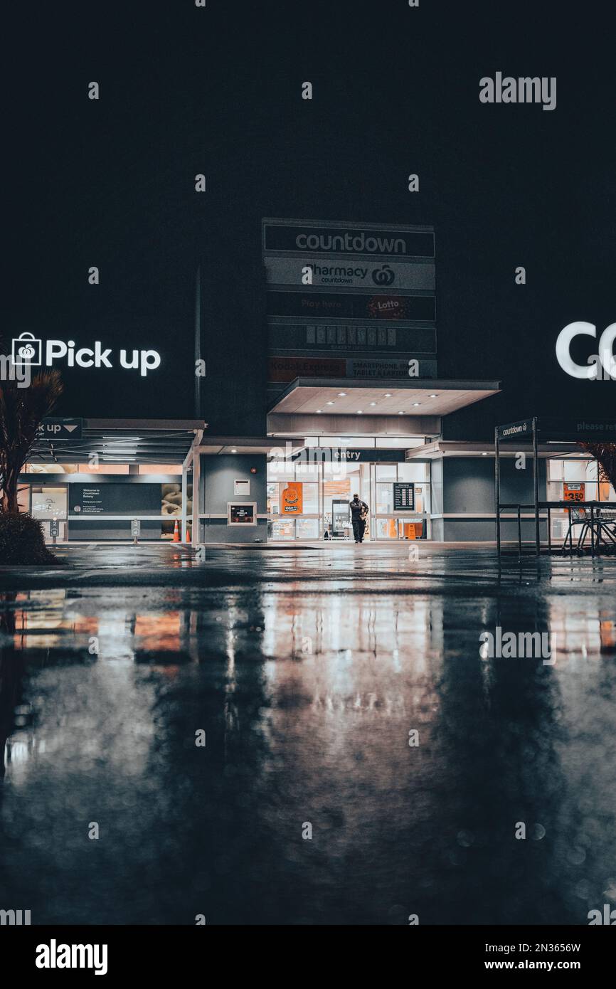 A vertical shot of the building of Countdown Botany Downs supermarket