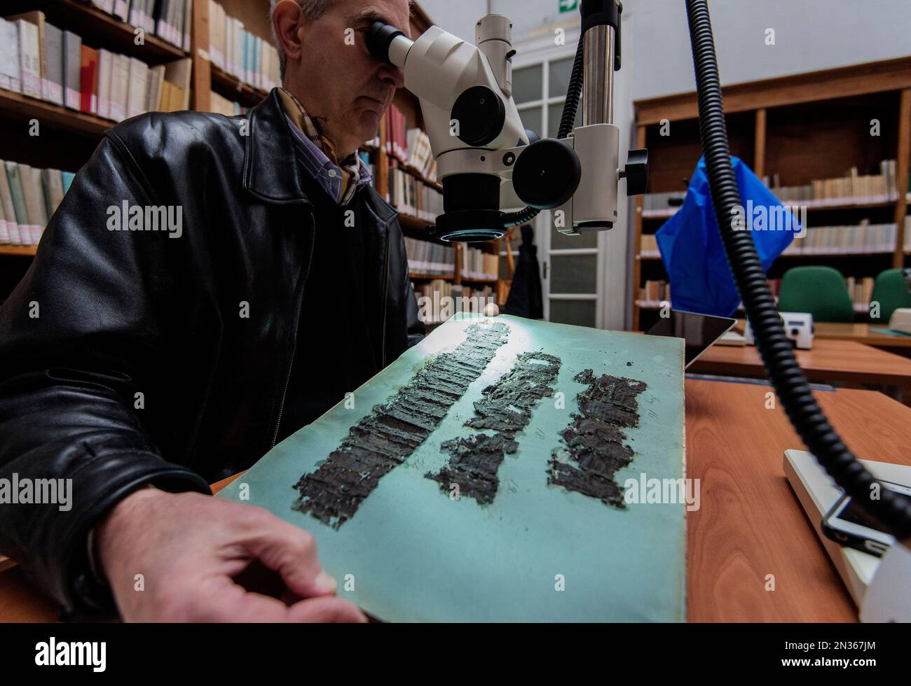 David Blank, professor of Classics from University of California, looks ...