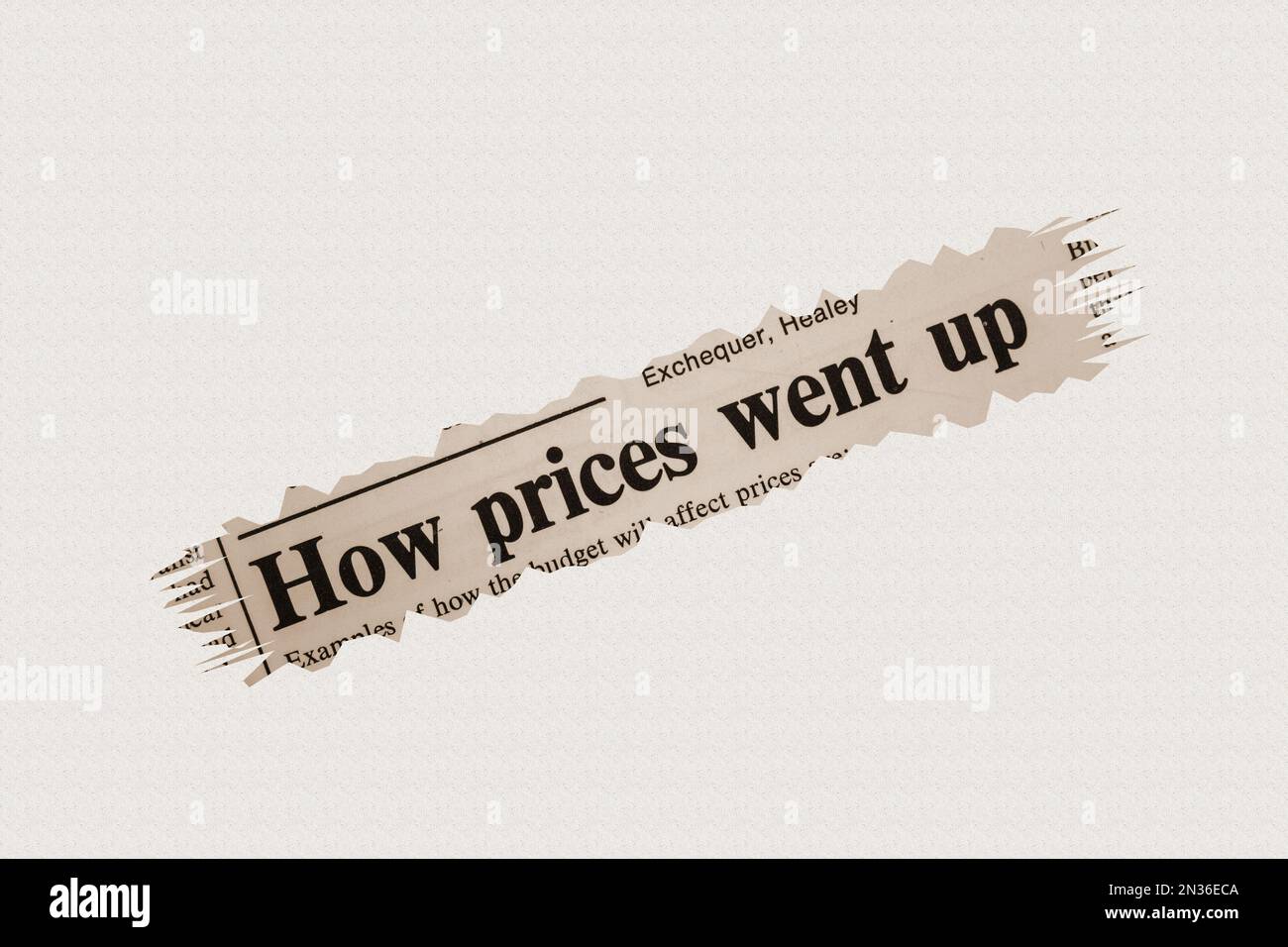 How prices went up - news story from 1975 newspaper headline article title in sepia Stock Photo
