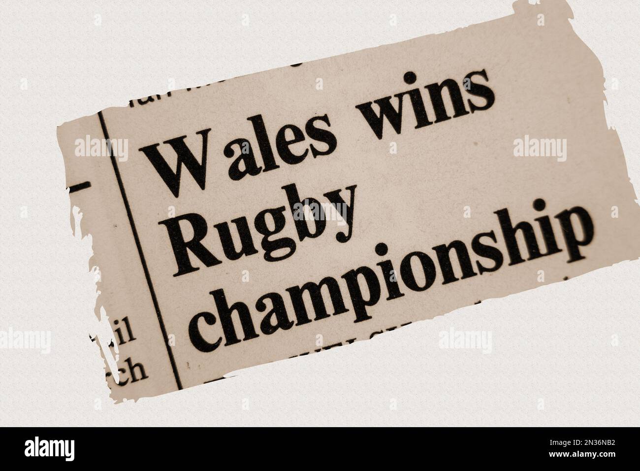Wales wins Rugby championship - news story from 1975 newspaper headline article title in sepia Stock Photo