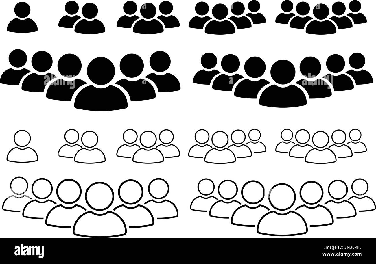 People line and flat icons set. Team of workers. User profile symbol. Group of people. Group of users collection. Persons symbol. Mans or male. Crowd Stock Vector