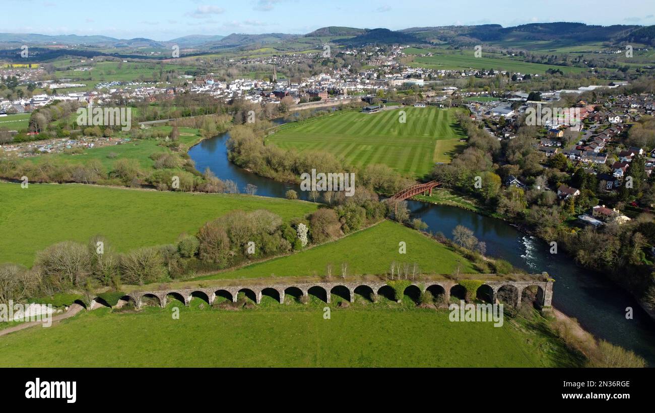 Disused River Wye viaduct & railway bridge on the former Ross on Wye