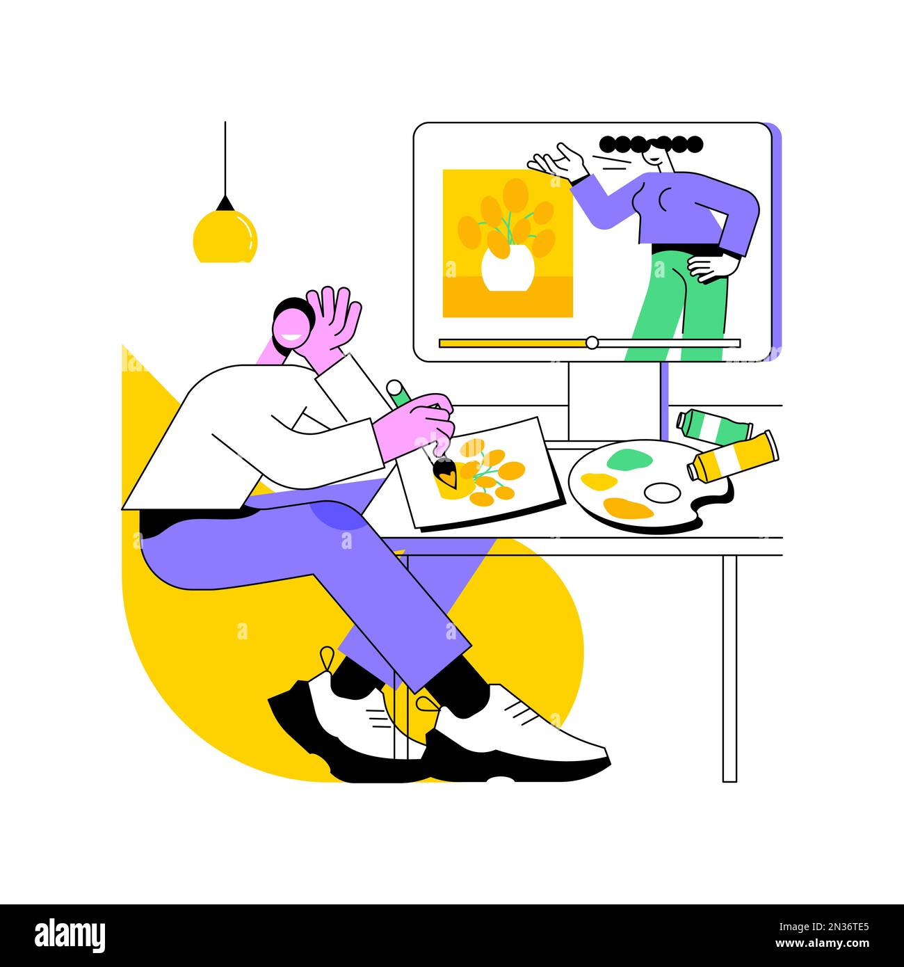 Painting classes isolated cartoon vector illustrations. Smiling boy