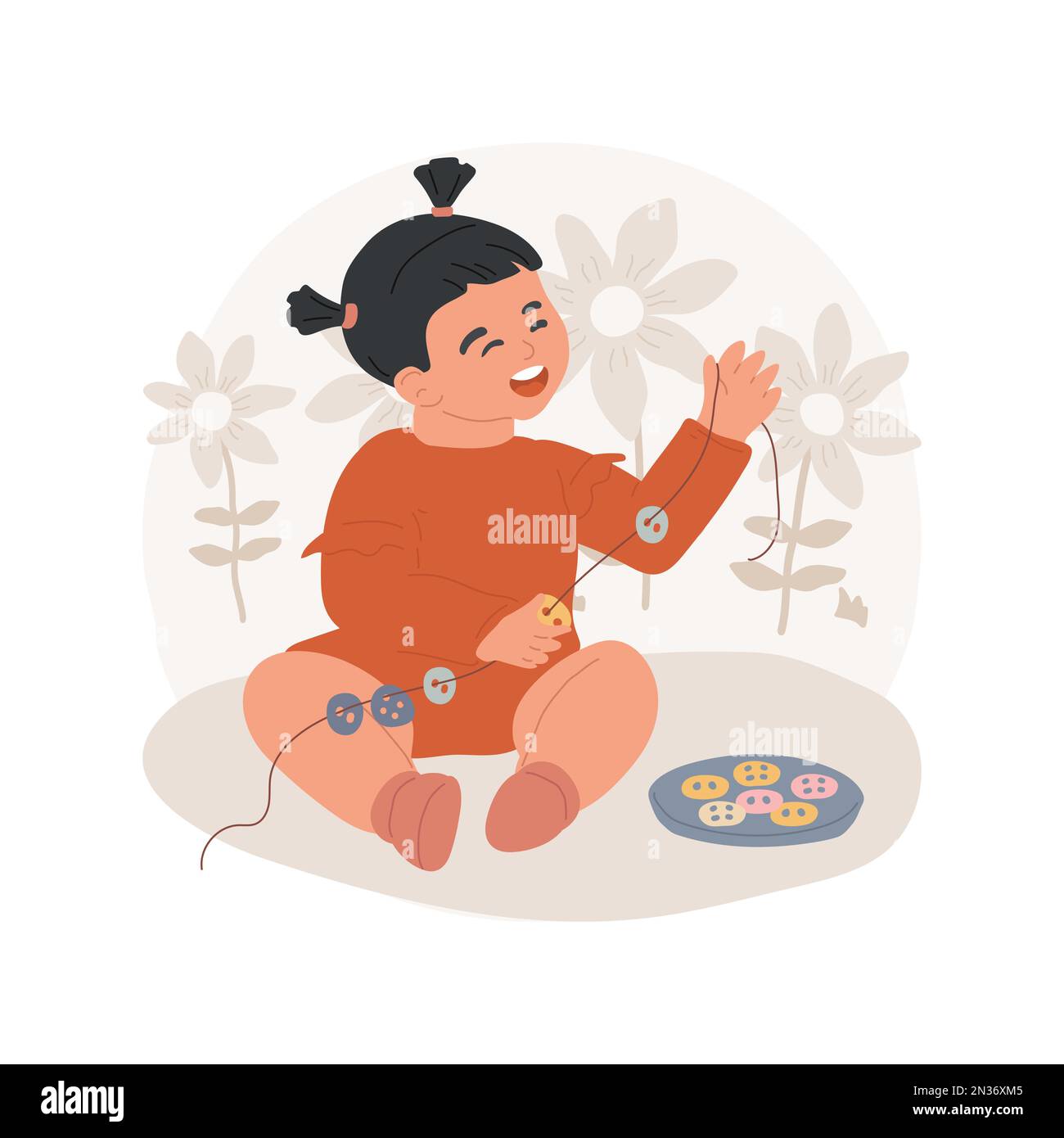 Threading and lacing isolated cartoon vector illustration. Child