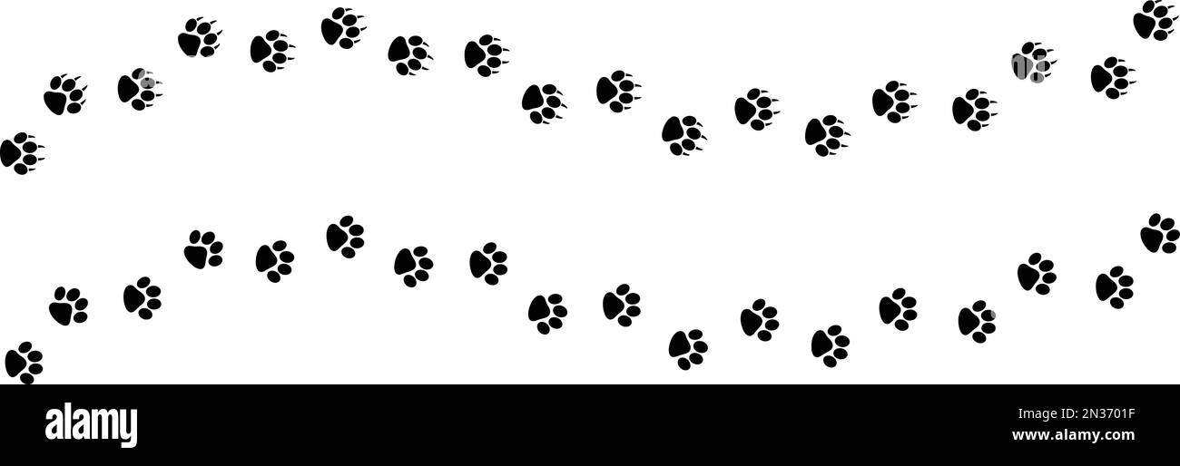 Set Paw print of dog, cat walk foot print, puppy pet footprint. silhouette animal diagonal tracks for t-shirts. Seamless texture pattern Stock Vector