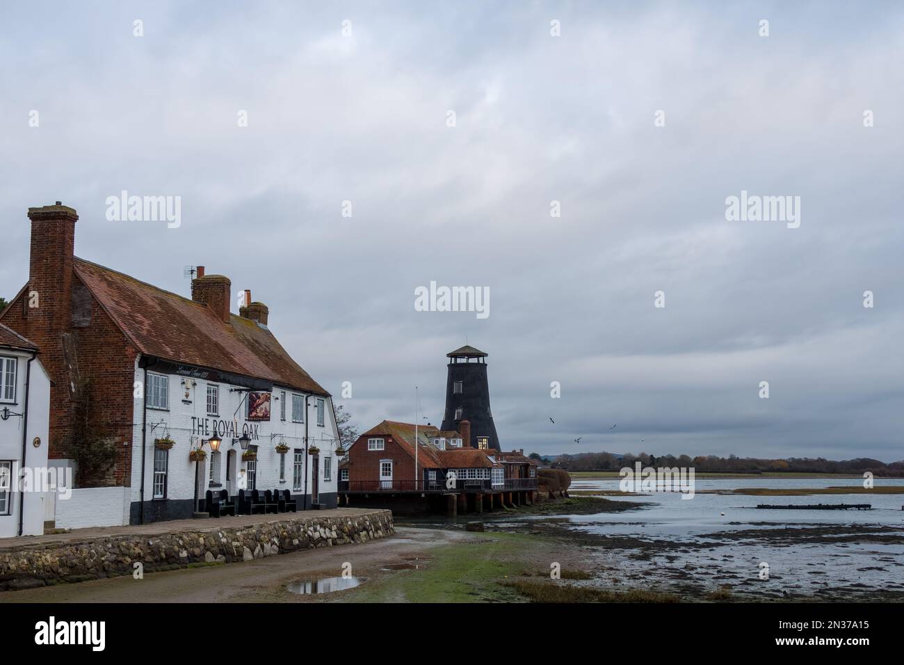 The Royal Oak Public House and Langstone Mill Hampshire England Stock Photo