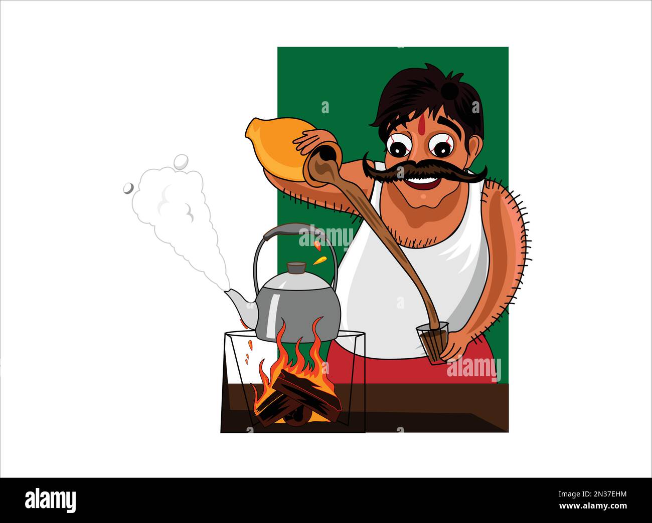 Chai wala cartoon character Indian, Pakistani street tea seller Stock Vector