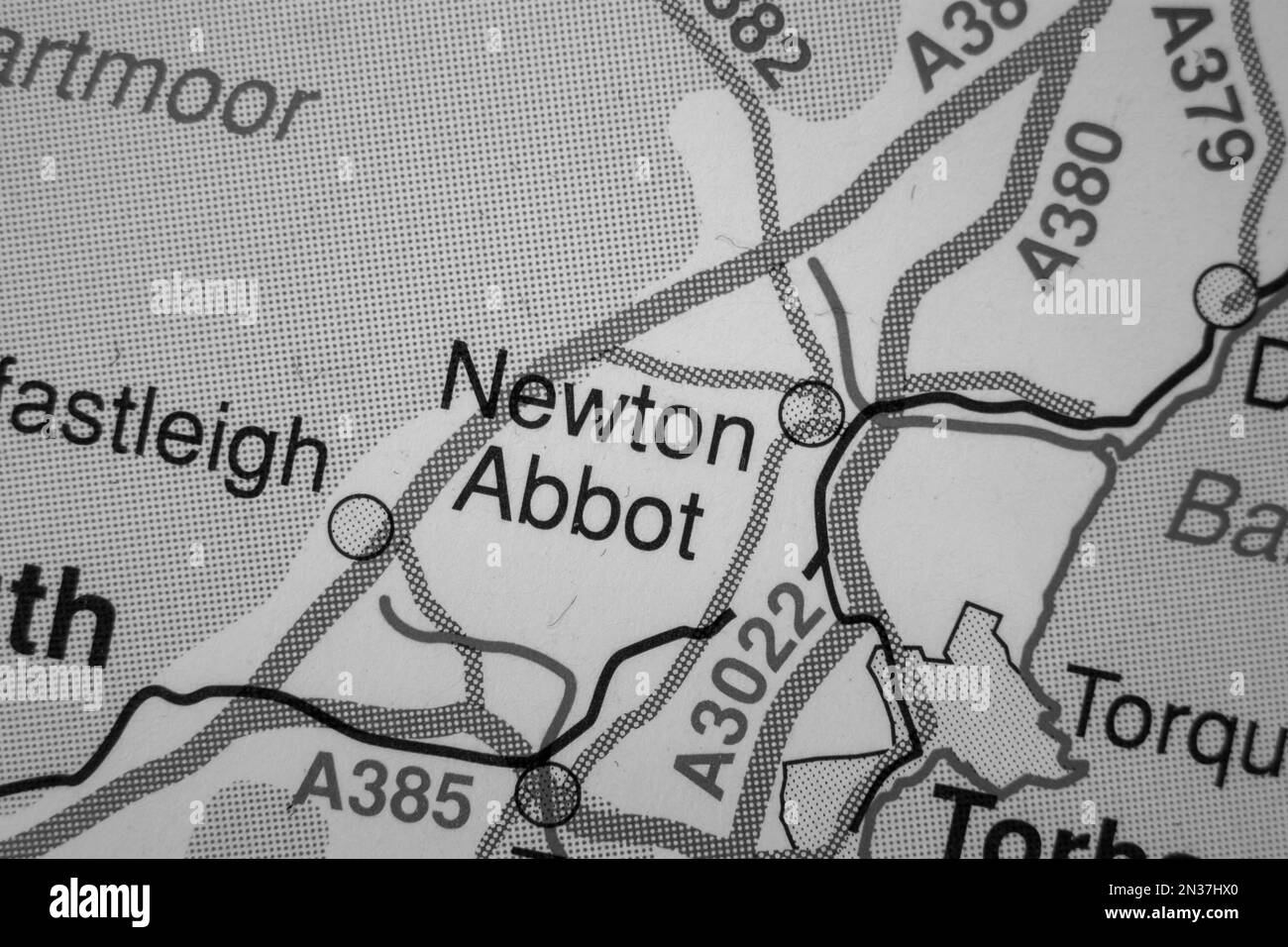 Newton Abbot, United Kingdom atlas map town name black and white Stock Photo Alamy