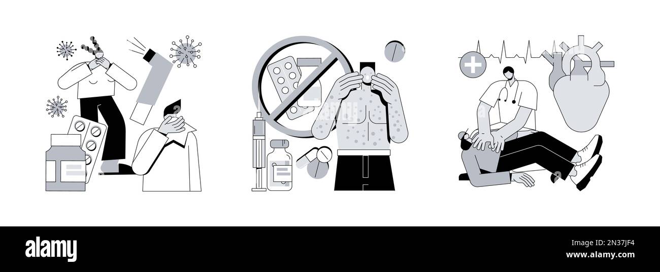 Allergic reaction abstract concept vector illustration set. Allergic