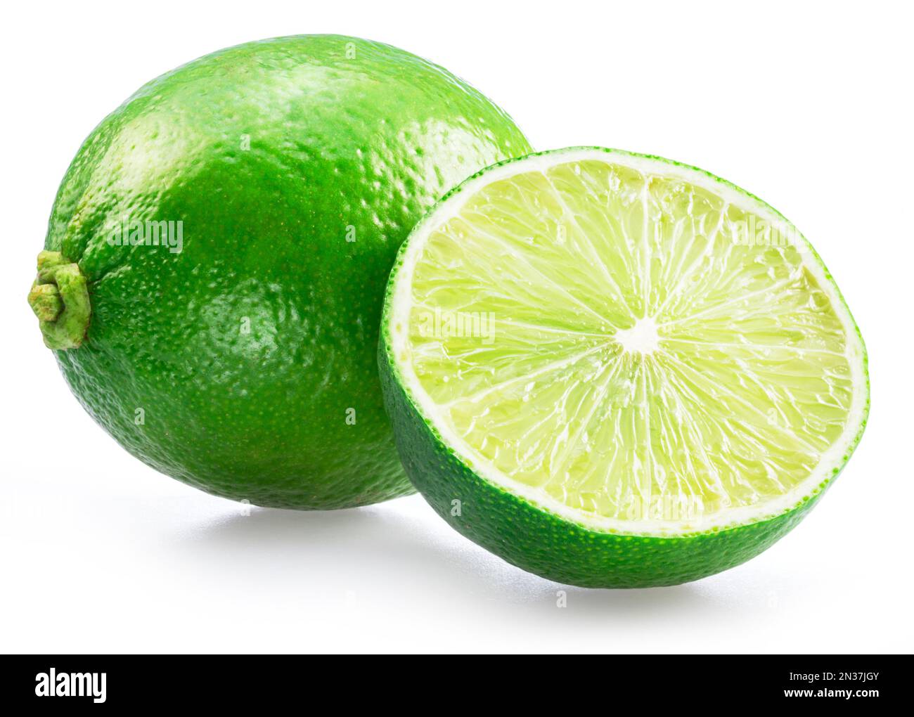 Lime fruit and lime slice isolated on white background. Stock Photo