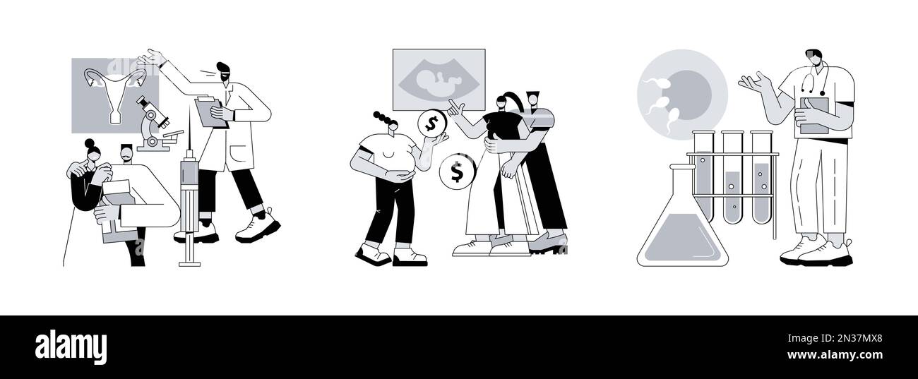 Infertility procedures abstract concept vector illustration set