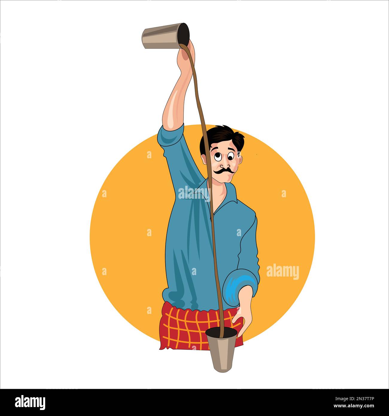 Chai wala cartoon character Indian, Pakistani street tea seller Stock Vector