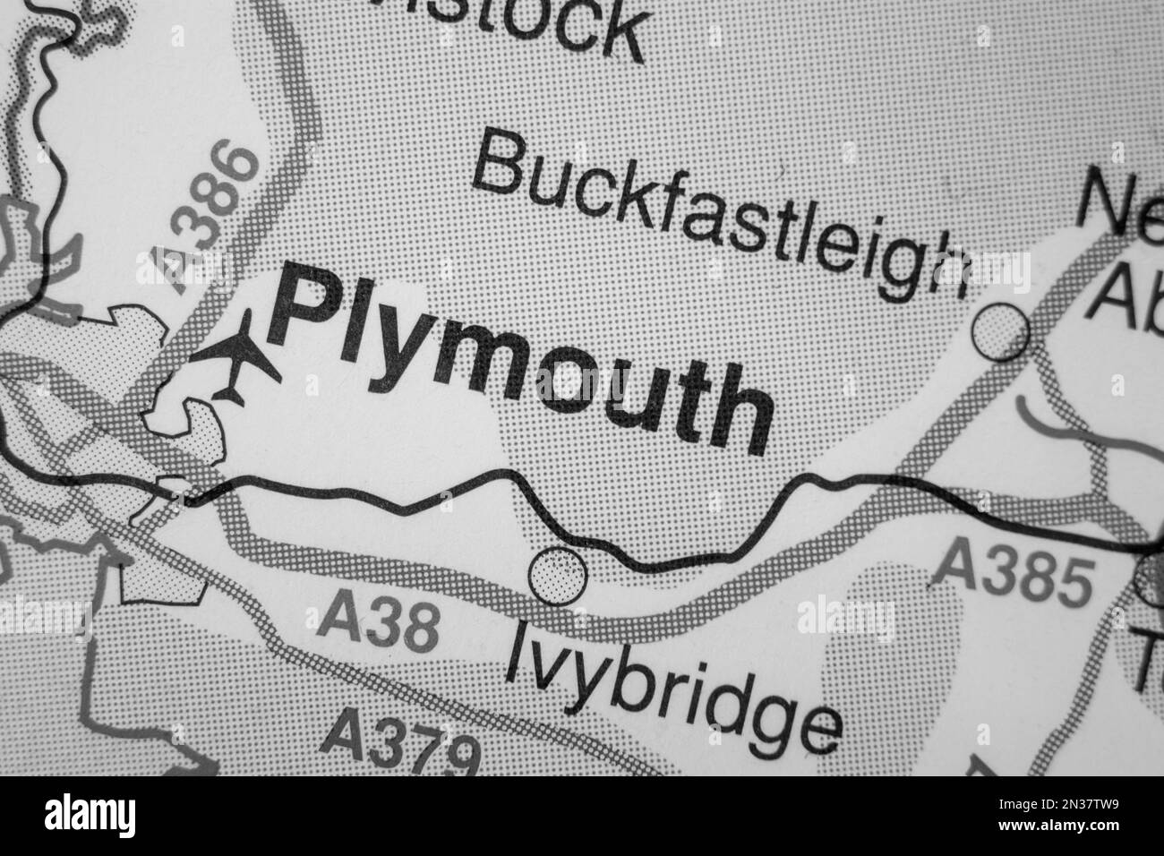 Plymouth, United Kingdom atlas map town name black and white Stock