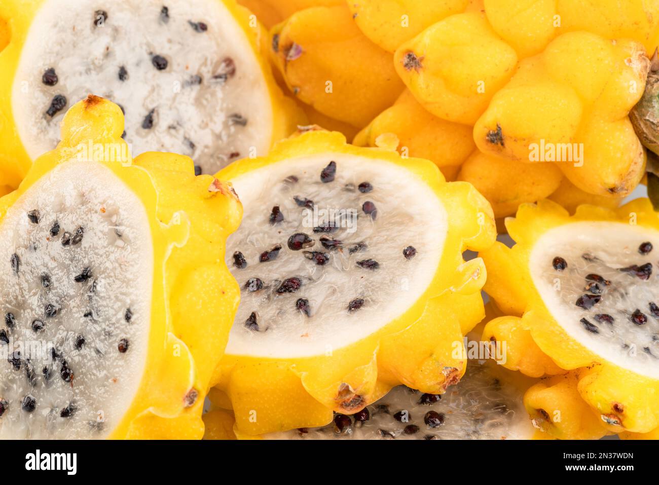 Dragon fruit and dragon fruit slices closeup. Food background Stock