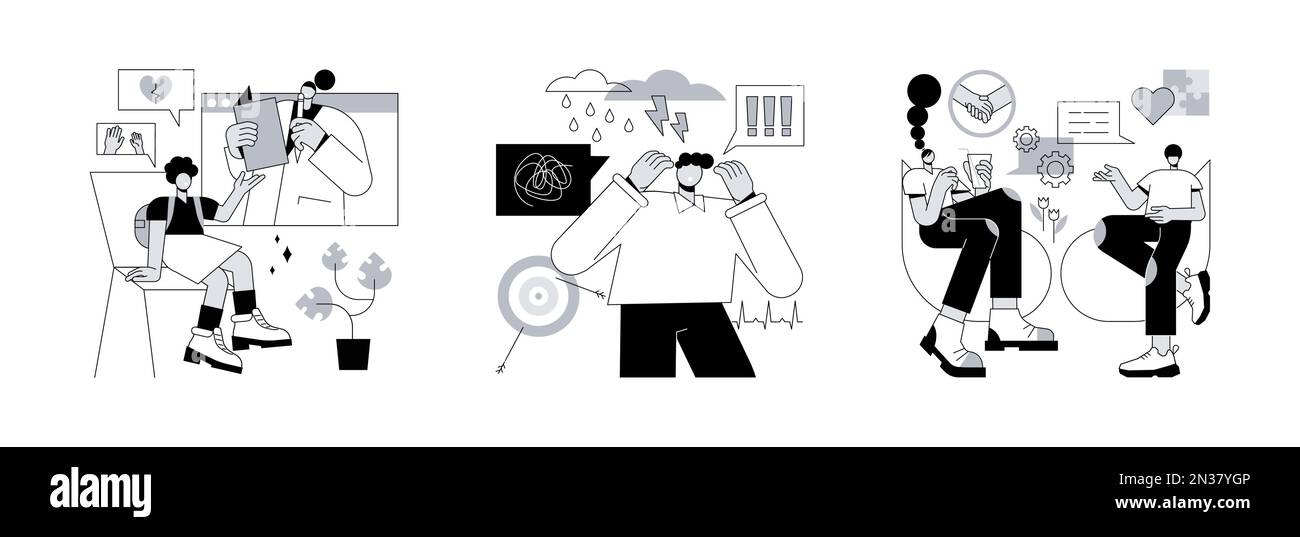 Mental health abstract concept vector illustration set. Psychologist