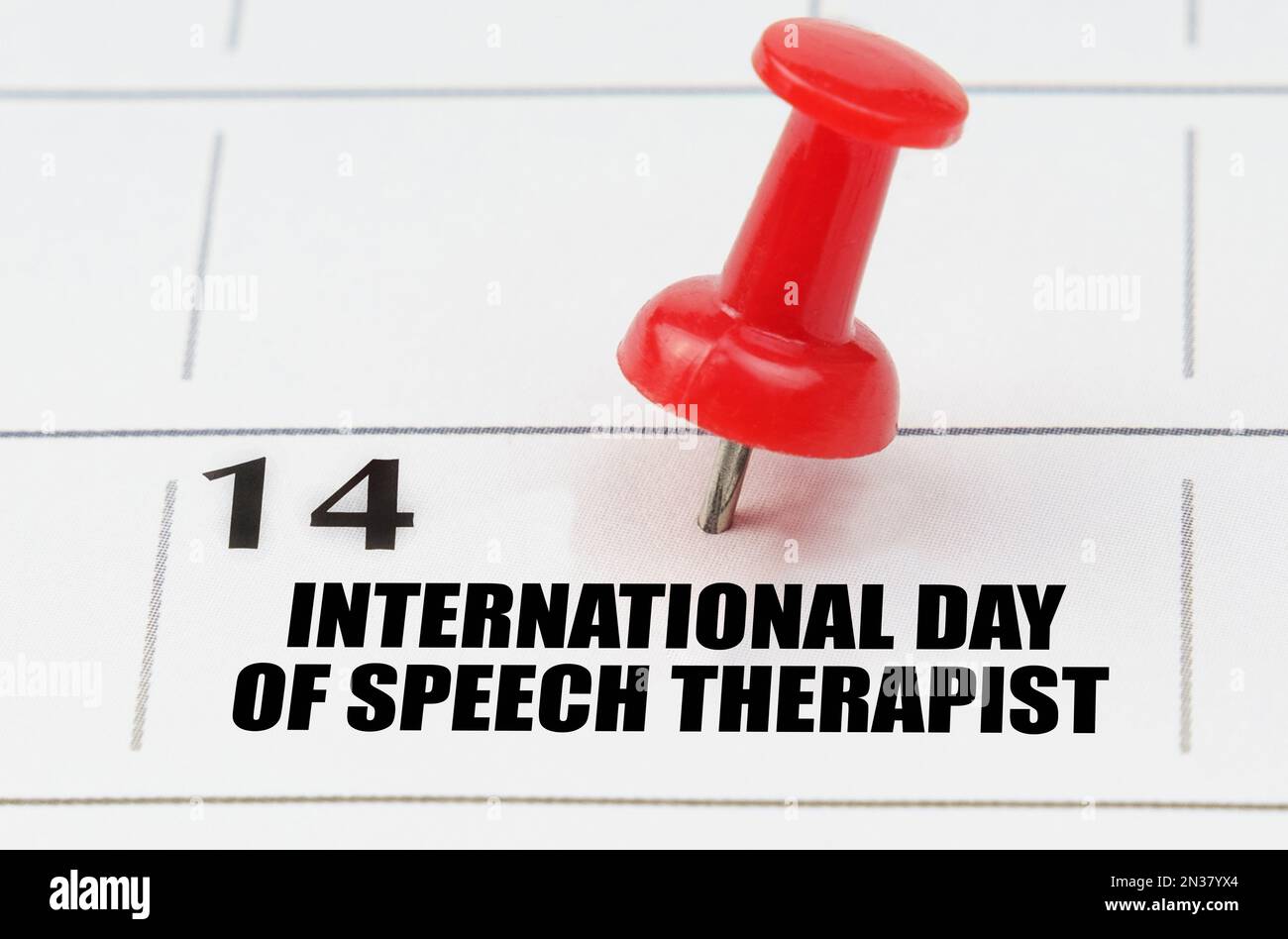 International holidays. On the calendar grid, the date and name of the holiday - International Day of Speech Therapist Stock Photo