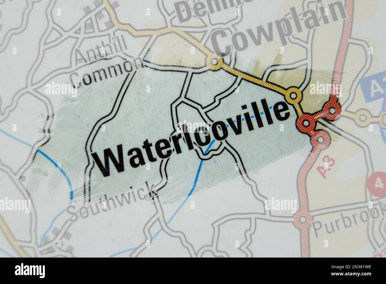Waterlooville, Hampshire, United Kingdom atlas map town name - paint Stock Photo