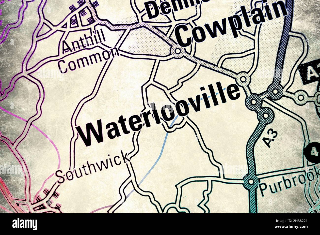 Waterlooville, Hampshire, United Kingdom atlas map town name - watercolour effect Stock Photo