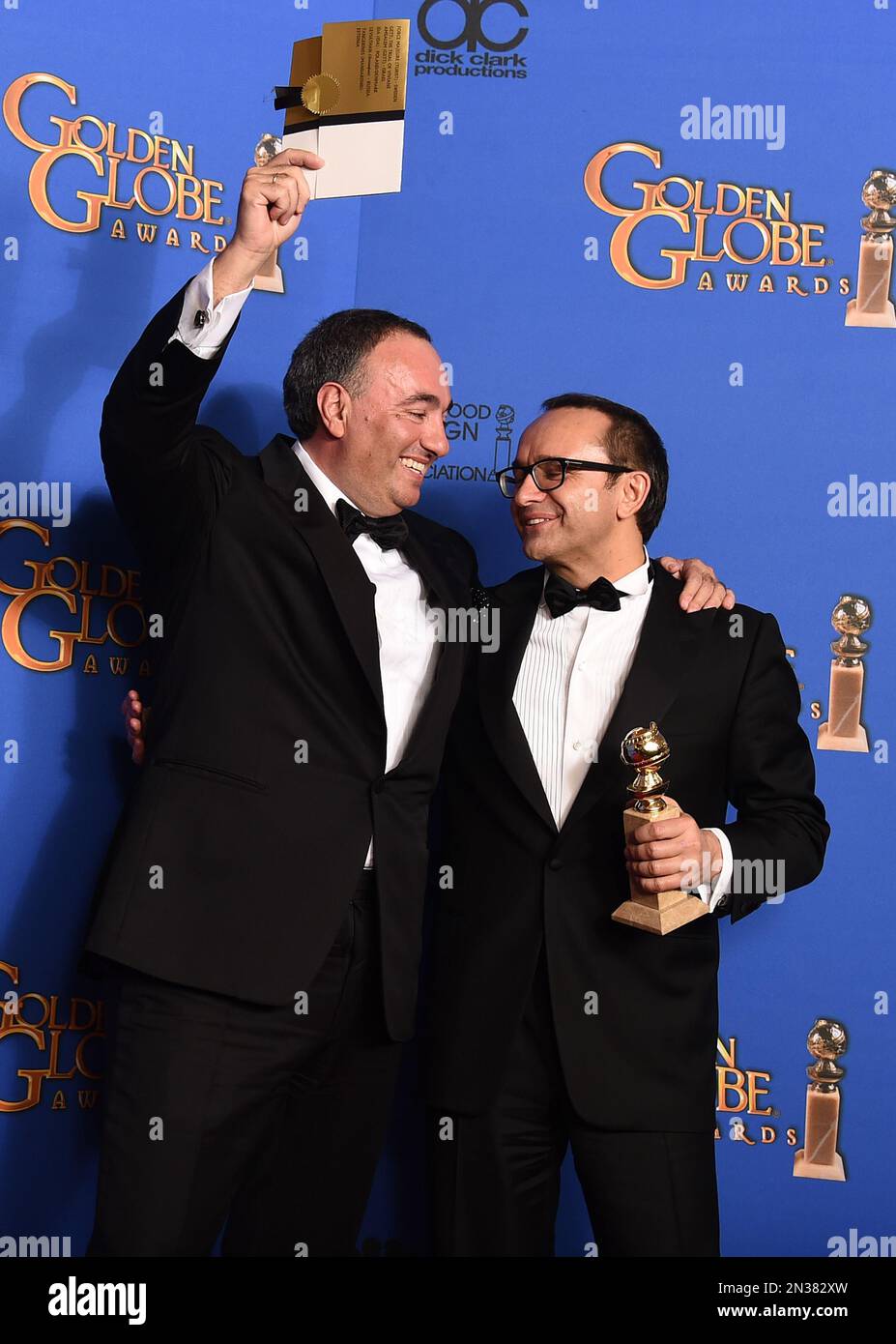 Alexander Rodnyansky, left, and Andrey Zvyagintsev pose in the press