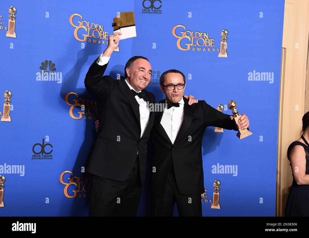 Alexander Rodnyansky, left, and Andrey Zvyagintsev pose in the press