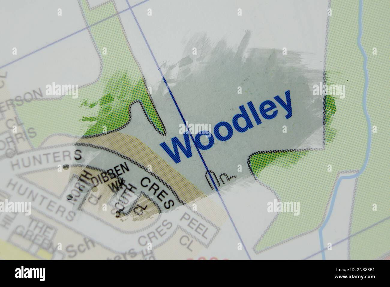 Woodley village, Hampshire, United Kingdom atlas map town name paint