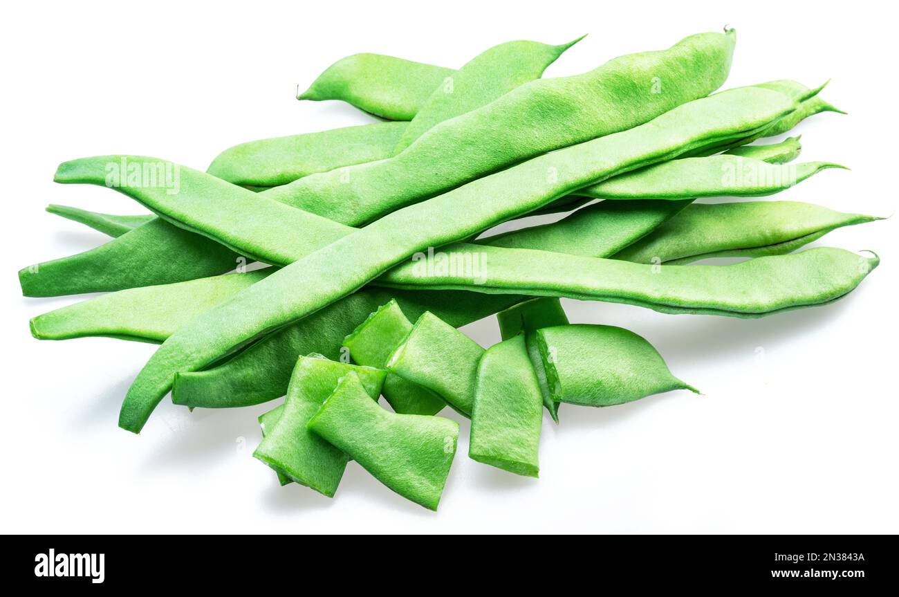 French green beans isolated on white background. Green beans are rich