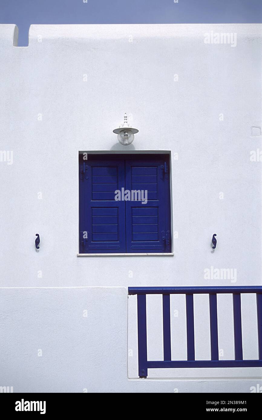 Close-Up of Building with Window And Railing, Mykonos, Greece Stock ...