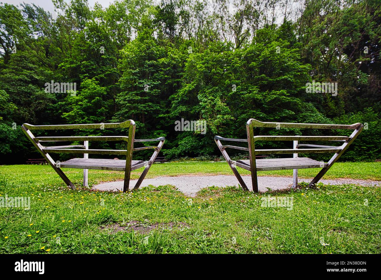 Stainless steel park benches Stock Photo Alamy
