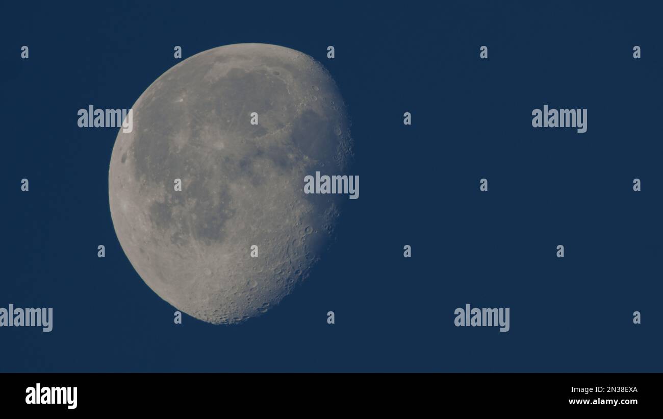 Photograph of Moon in the waning gibbous lunar phase. Stock Photo